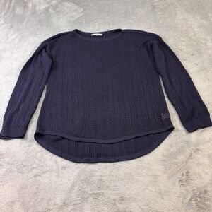 Retro-ology Navy Blue Pointelle Knit Chevron Sweater High-Low Hem Womens Medium